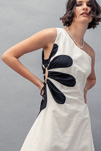 One Shoulder Flower Midi Dress
