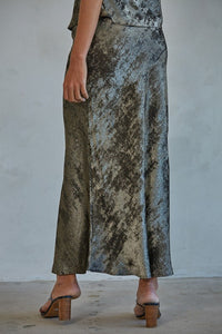 Dark Bronze Stone Washed Midi Skirt