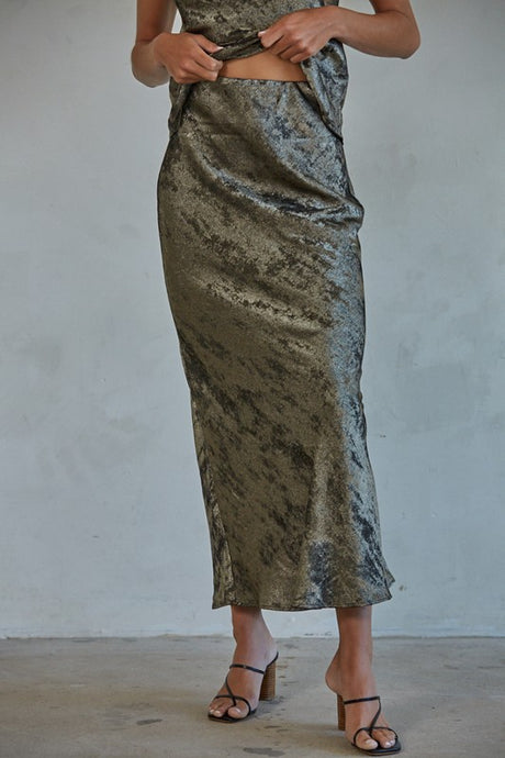 Dark Bronze Stone Washed Midi Skirt