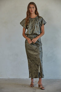 Dark Bronze Stone Washed Midi Skirt