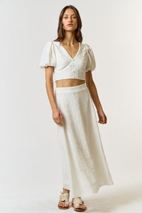 IVORY TEXTURED MIDI SKIRT