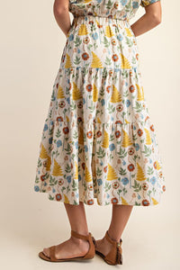 FLORA PRINTED LONG ELASTIC WAISTBAND SKIRT