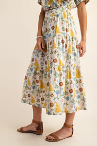 FLORA PRINTED LONG ELASTIC WAISTBAND SKIRT