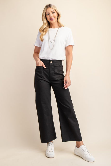 STRETCHY DENIM-LIKE CROPPED PANTS