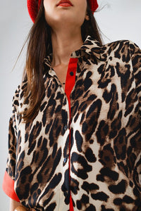 ANIMAL PRINT RED TRIM SHIRT