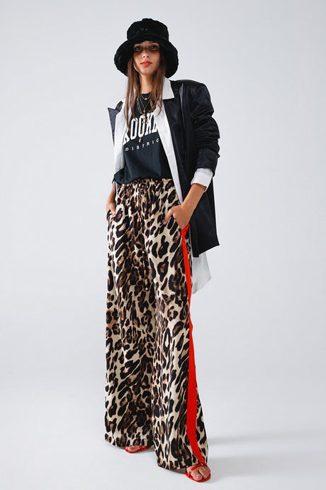 ANIMAL PRINT RED TRIM STRAIGHT PANTS