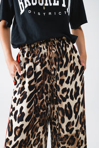 ANIMAL PRINT RED TRIM STRAIGHT PANTS