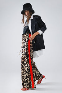 ANIMAL PRINT RED TRIM STRAIGHT PANTS