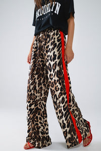 ANIMAL PRINT RED TRIM STRAIGHT PANTS