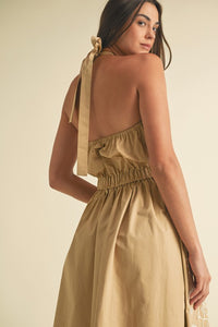 EMBROIDERED HALTER MIDI DRESS