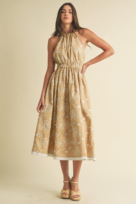 EMBROIDERED HALTER MIDI DRESS – Mandarina Boutique PR
