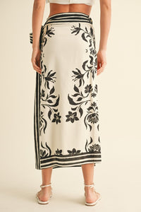 Floral Print Linen Wrap Skirt