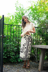 Floral Print Linen Wrap Skirt