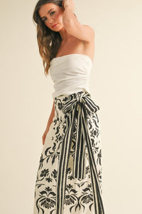 Floral Print Linen Wrap Skirt