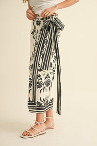 Floral Print Linen Wrap Skirt