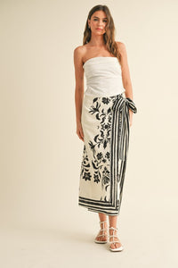 Floral Print Linen Wrap Skirt
