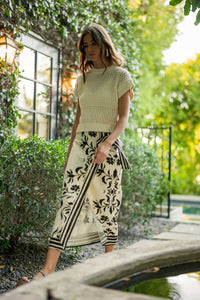 Floral Print Linen Wrap Skirt