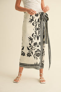 Floral Print Linen Wrap Skirt