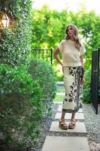 Floral Print Linen Wrap Skirt
