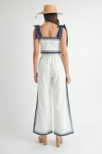 Sail Chevron Linen Mix Crop Top And Pants Set