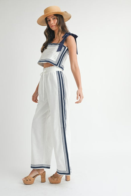 Sail Chevron Linen Mix Crop Top And Pants Set