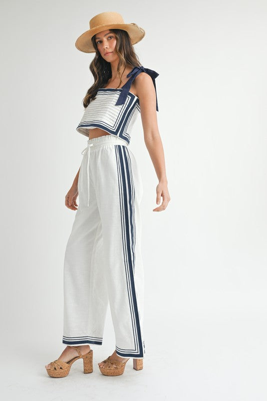 Sail Chevron Linen Mix Crop Top And Pants Set