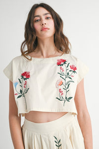 Floral Embroidered Crop Top And Midi Skirt Set