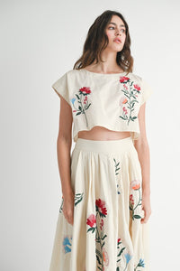 Floral Embroidered Crop Top And Midi Skirt Set
