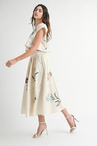 Floral Embroidered Crop Top And Midi Skirt Set
