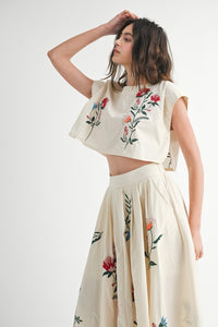 Floral Embroidered Crop Top And Midi Skirt Set