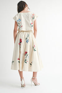 Floral Embroidered Crop Top And Midi Skirt Set