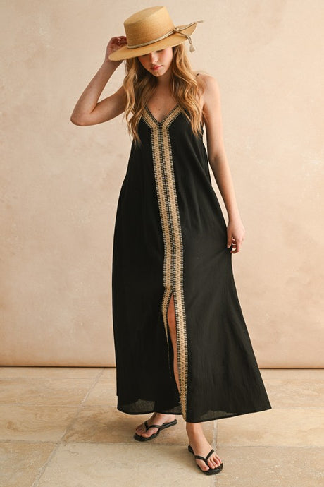 Straw-stitched Maxi Dress