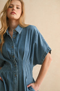 Waist-hugging Denim Button Down Jumpsuit