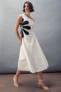One Shoulder Flower Midi Dress