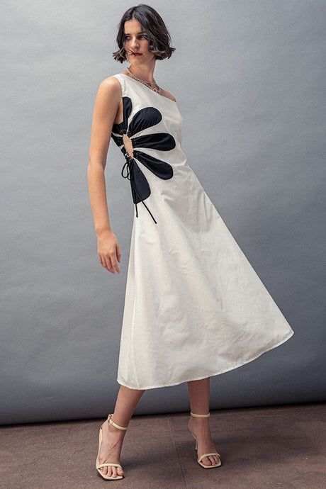One Shoulder Flower Midi Dress