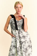 Load image into Gallery viewer, SMOCKED BODICE RETRO PRINT B&amp;W DRESS