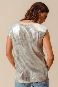 METALLIC FOIL SWEATER VEST