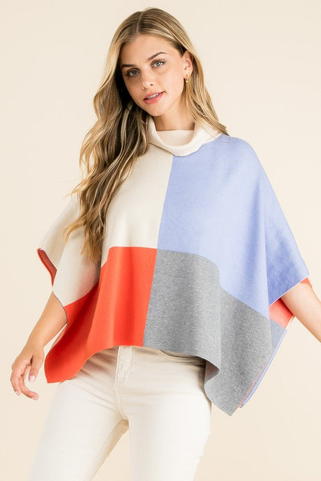 COLORBLOCK TURTLENECK PONCHO