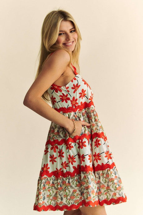 FLORAL RIG RAG MINI DRESS