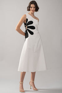 One Shoulder Flower Midi Dress