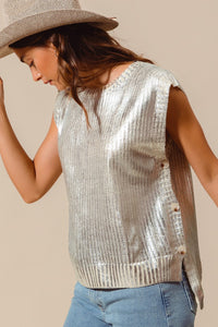 METALLIC FOIL SWEATER VEST