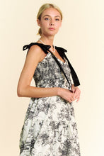 Load image into Gallery viewer, SMOCKED BODICE RETRO PRINT B&amp;W DRESS