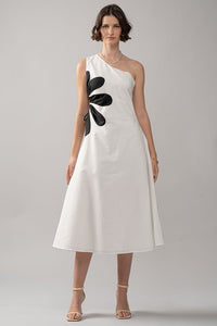 One Shoulder Flower Midi Dress