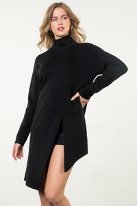 TURTLENECK SLIT SWEATER DRESS