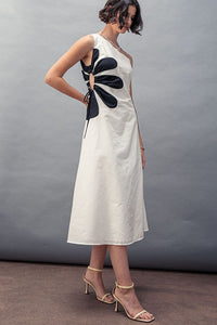 One Shoulder Flower Midi Dress