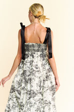 Load image into Gallery viewer, SMOCKED BODICE RETRO PRINT B&amp;W DRESS