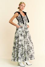 Load image into Gallery viewer, SMOCKED BODICE RETRO PRINT B&amp;W DRESS